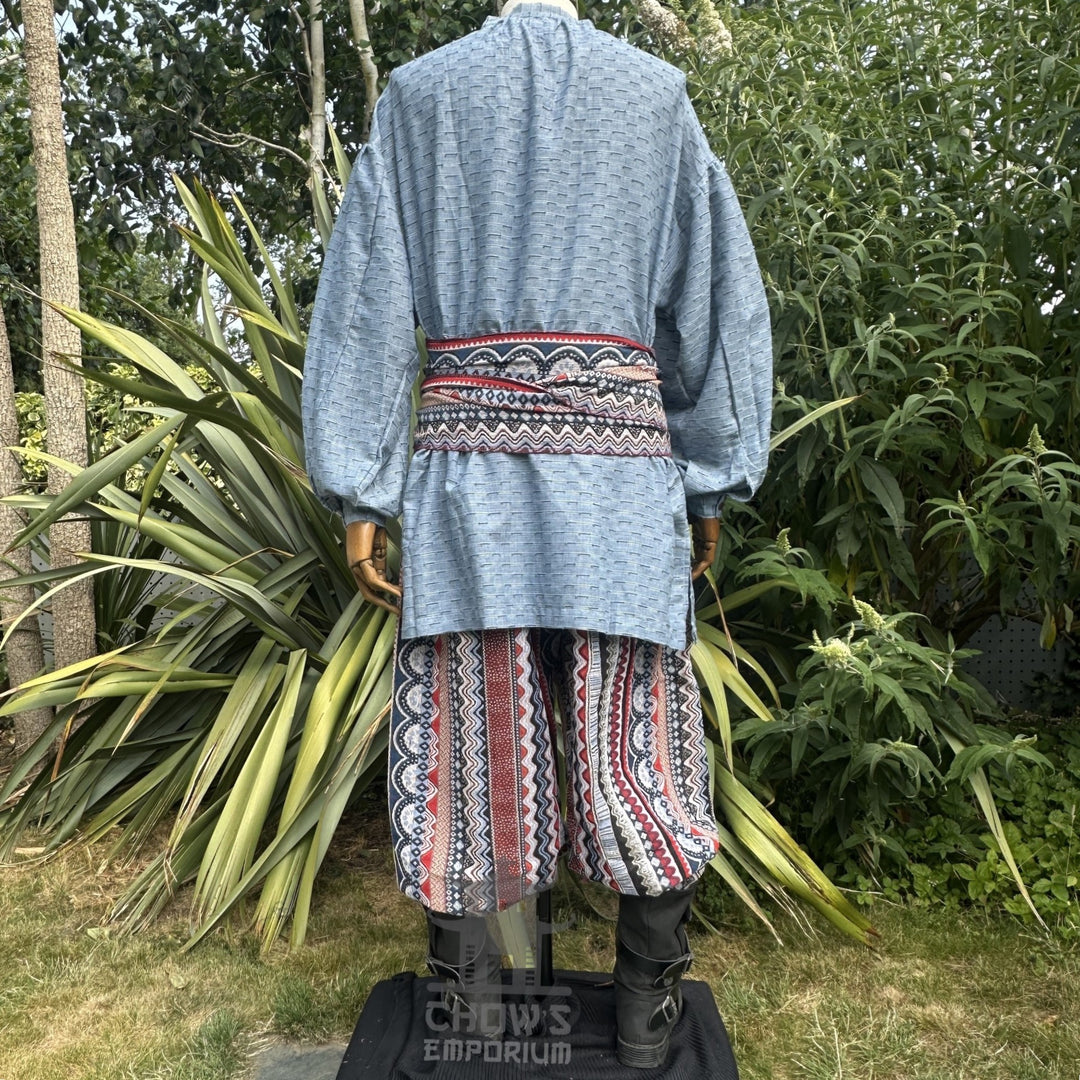 LARP Basic Outfit - 3 Piece Blue & Red Nordic Zigzag (Medieval Shirt, Pants & Sash))