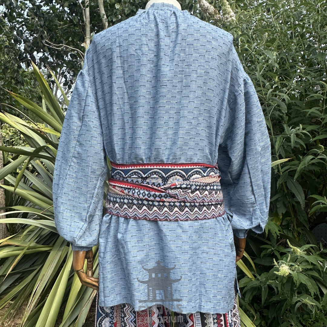 LARP Basic Outfit - 3 Piece Blue & Red Nordic Zigzag (Medieval Shirt, Pants & Sash))