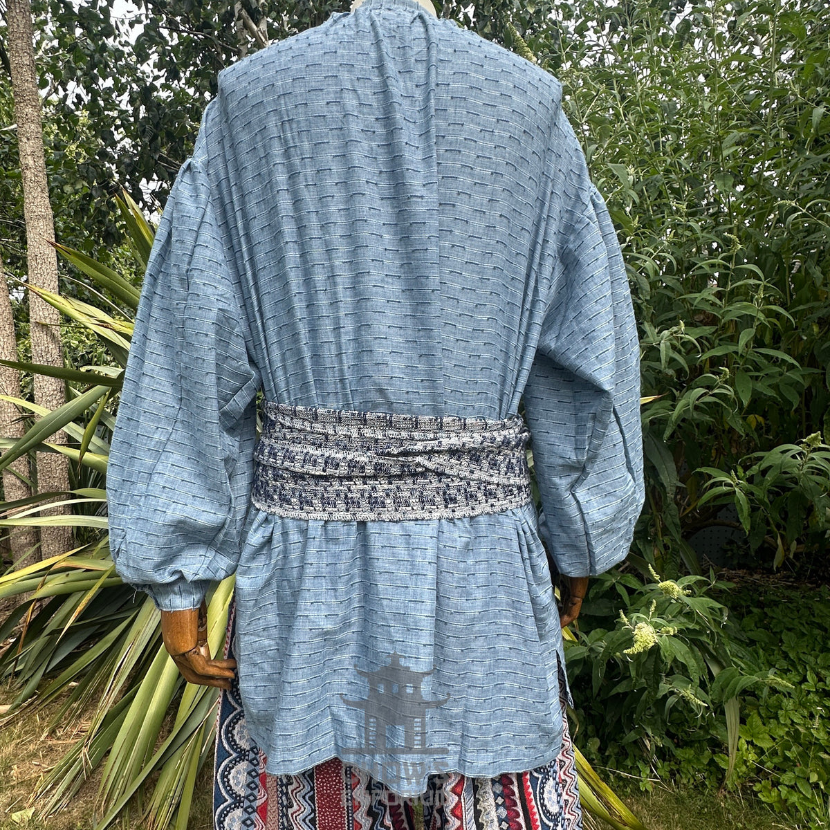 unisex textured blue medieval shirt styled.
