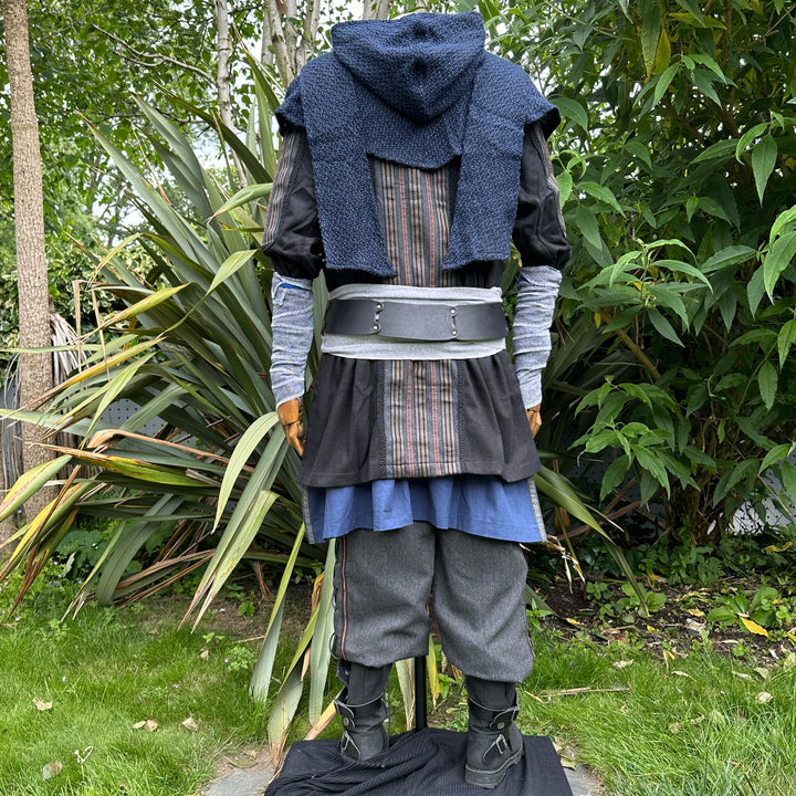 Immortal Druid LARP Outfit A - 6 Pieces; Black & Grey Jacket, Tunic, Pants, Hood, Sash and Arm Wraps
