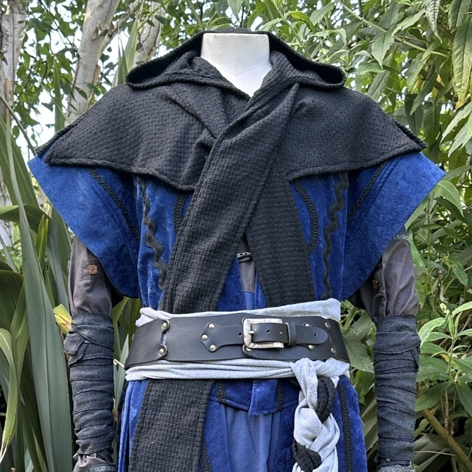 Storm Wizard LARP Set - 4+ Pieces (Waistcoat, Hood, Arm Wraps & Sash)