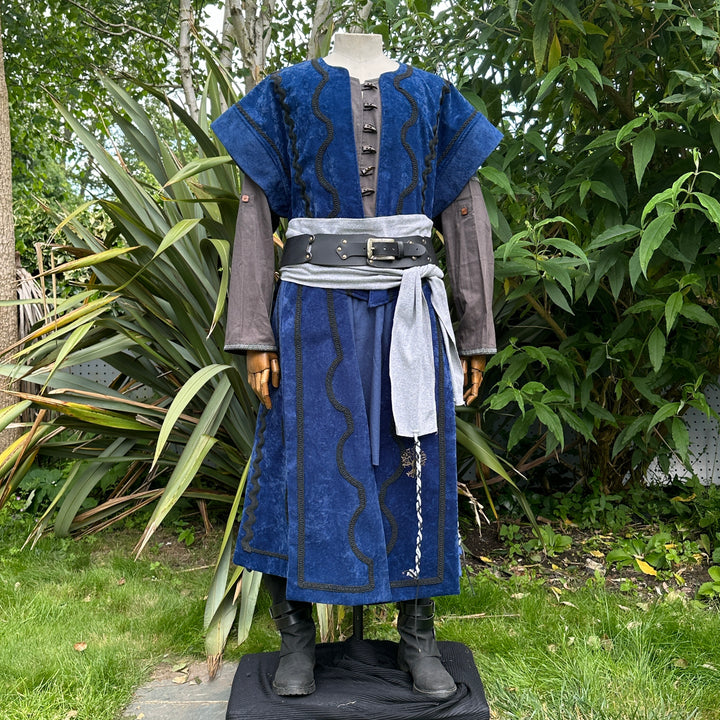 Tenue Storm Master LARP - 3 pièces ; Gilet, tunique et ceinture à panneaux bleus