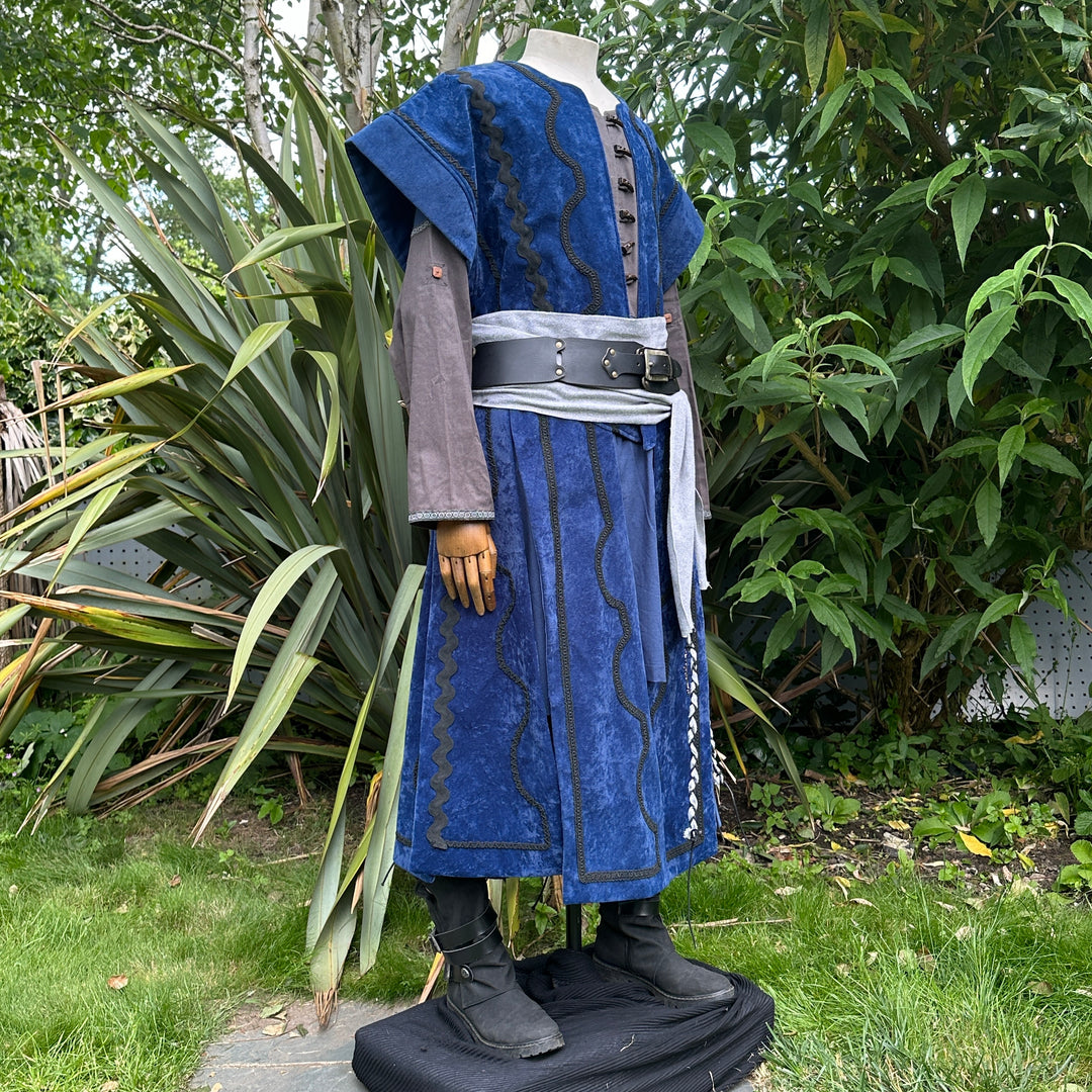 Tenue Storm Master LARP - 3 pièces ; Gilet, tunique et ceinture à panneaux bleus