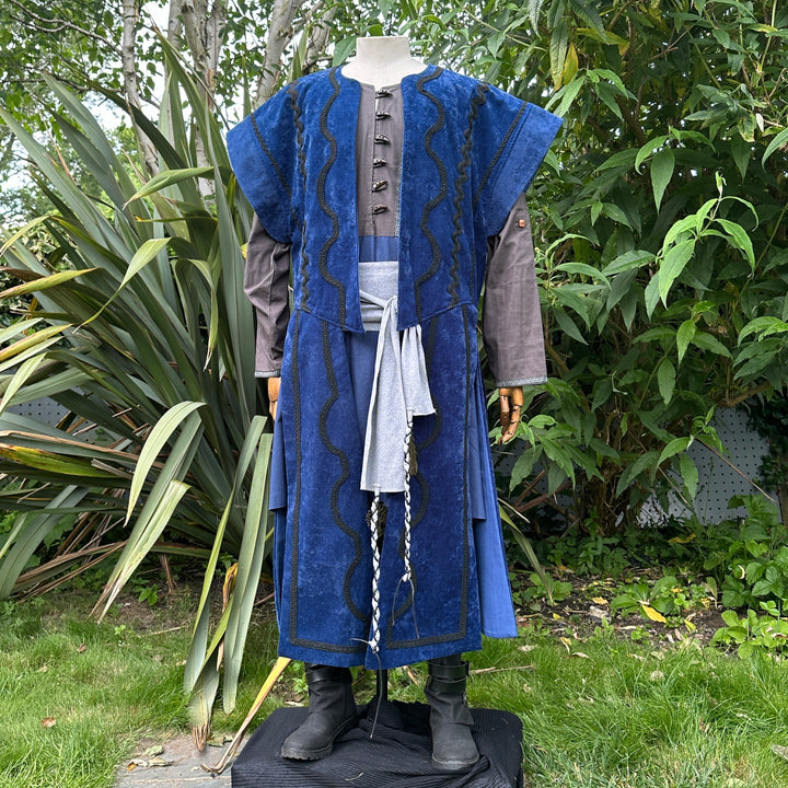 Tenue Storm Master LARP - 3 pièces ; Gilet, tunique et ceinture à panneaux bleus