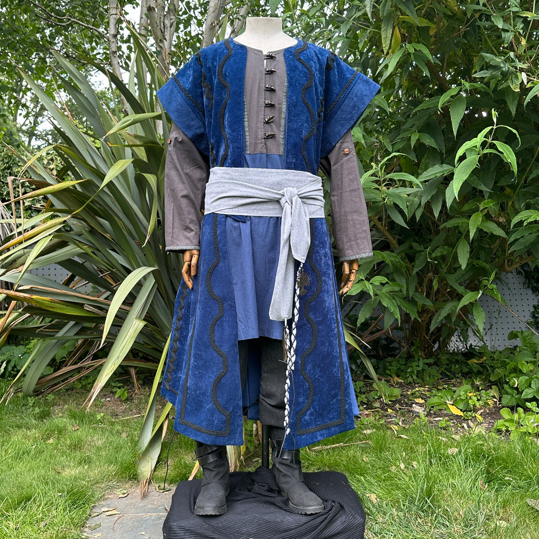 Tenue Storm Master LARP - 3 pièces ; Gilet, tunique et ceinture à panneaux bleus