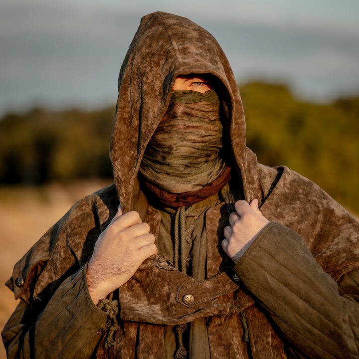 Brown Wrap Around Faux Suede Scarf Hood