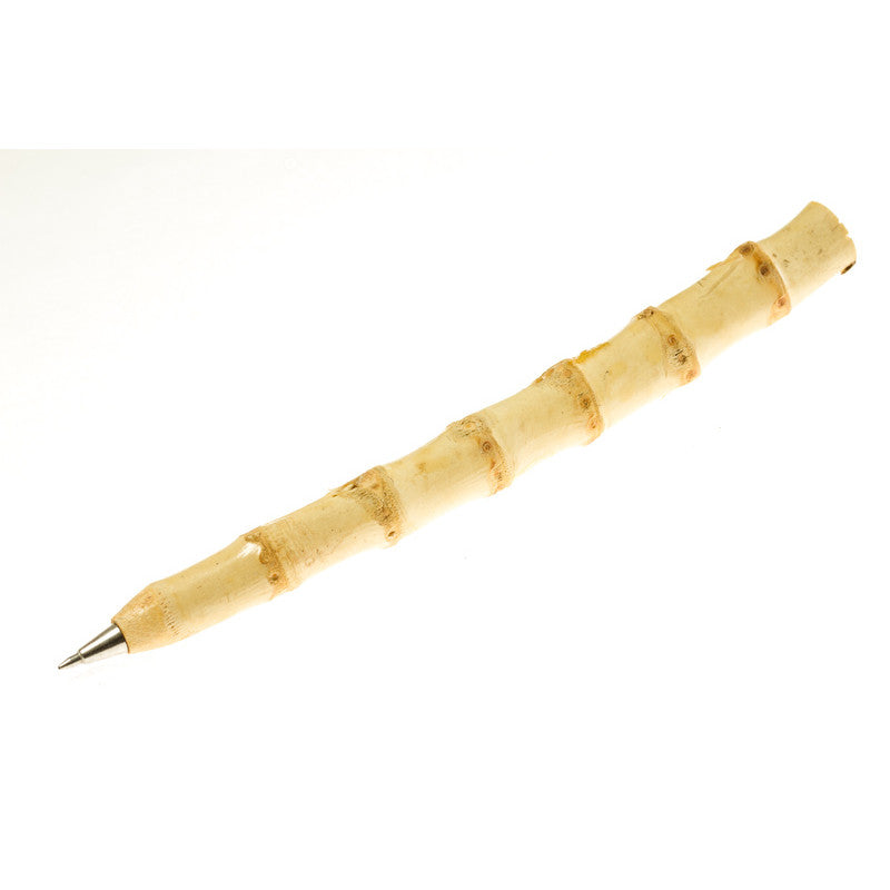 Bamboo pen angled view for medieval LARP, showcasing natural texture.
