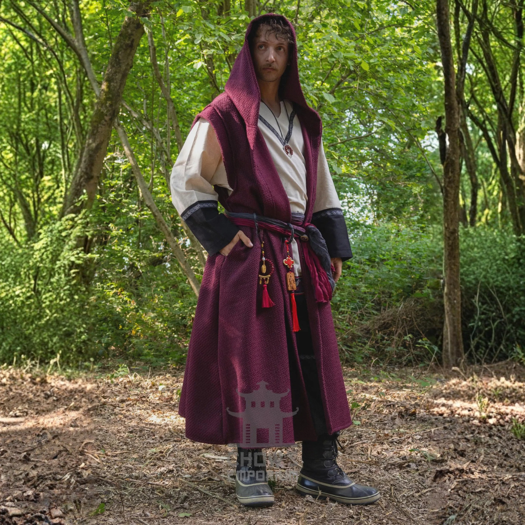 Dark Red Hooded Sleeveless Robe