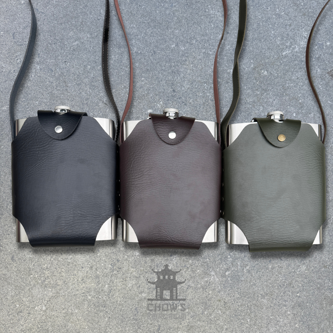 Rectangular 48oz Hip Flask with Faux Leather Holder