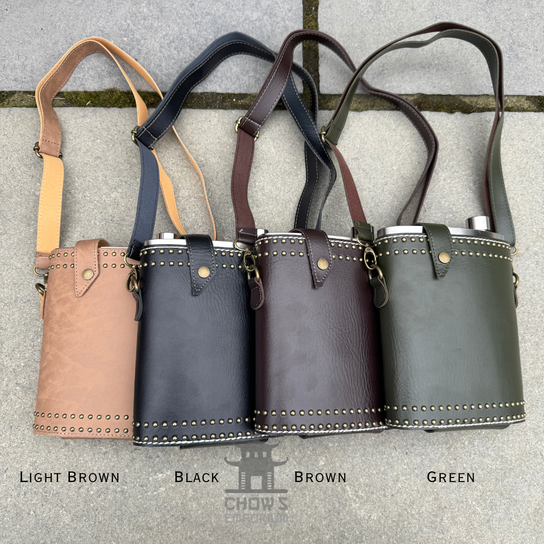 Studded 48oz Hip Flask with Shoulder Strap
