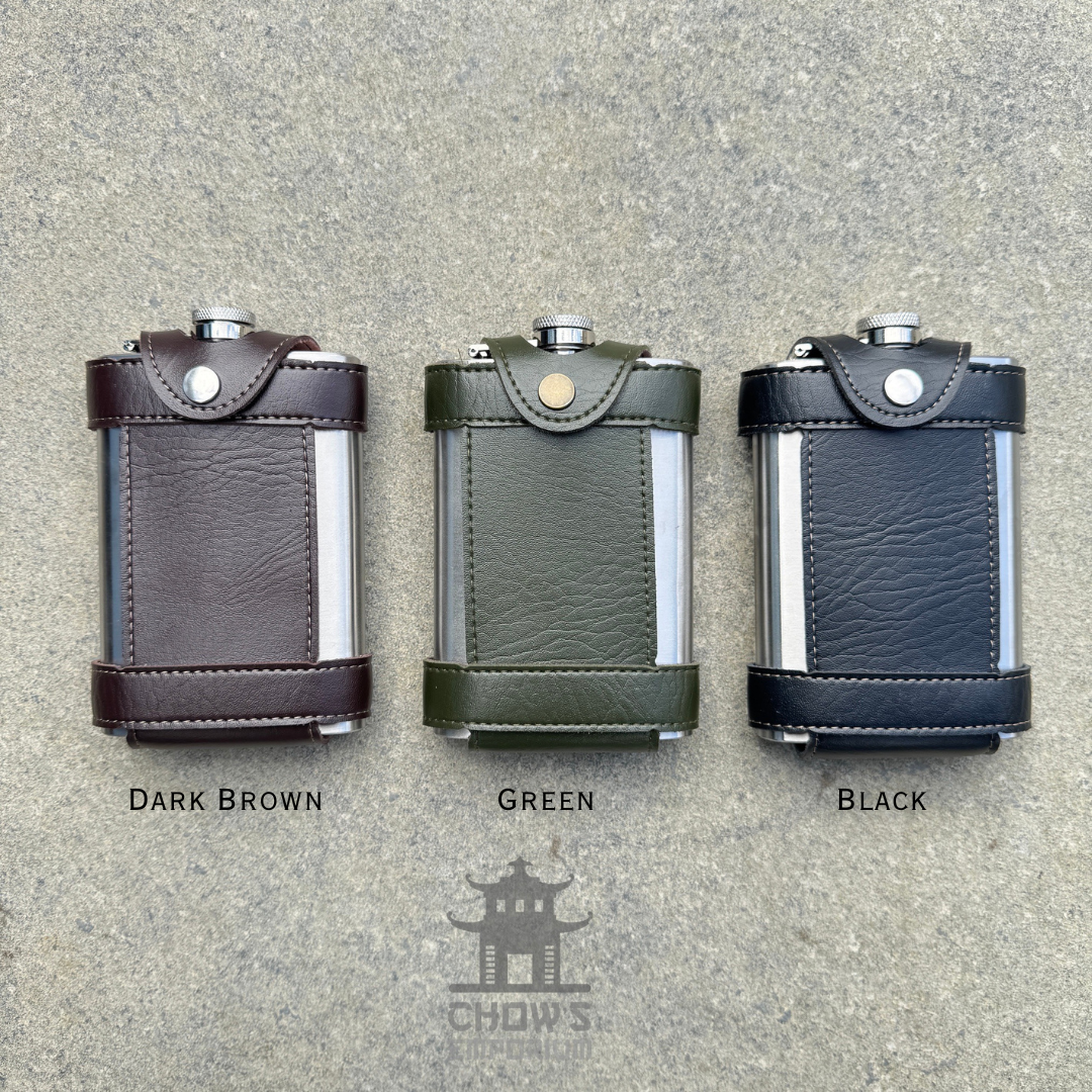 9oz Hip Flask with Leather Holder