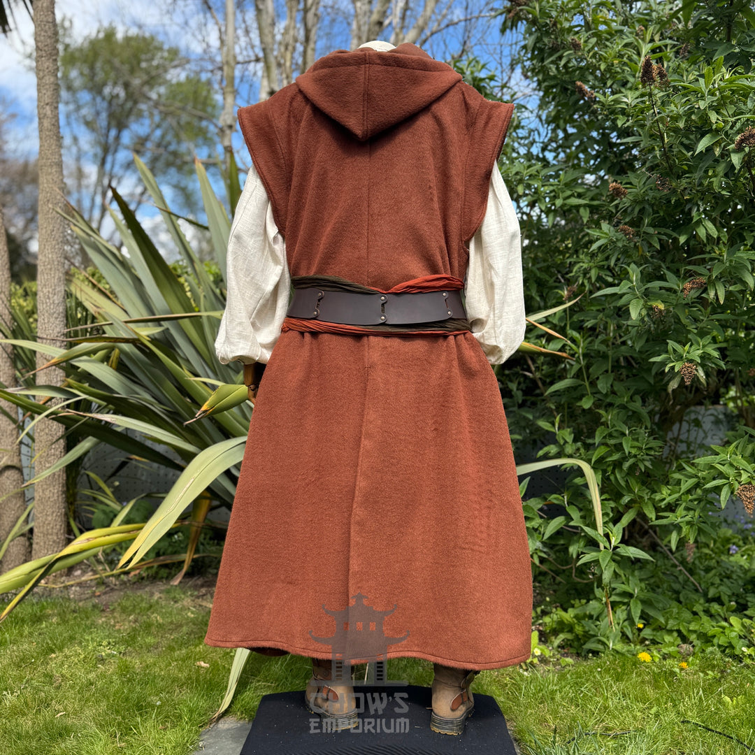 Medieval Hooded Sleeveless Robe in Rust