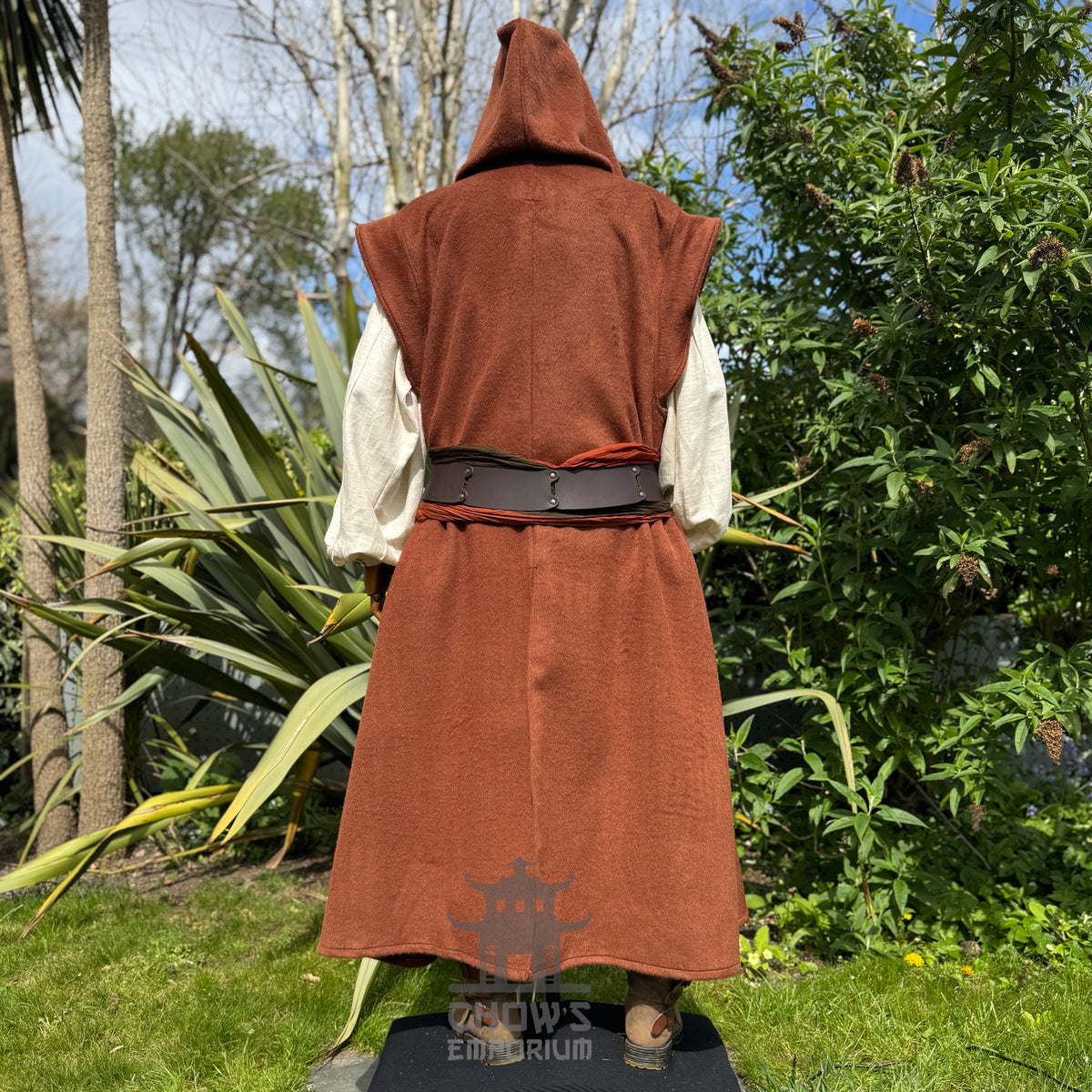Medieval Hooded Sleeveless Robe in Rust