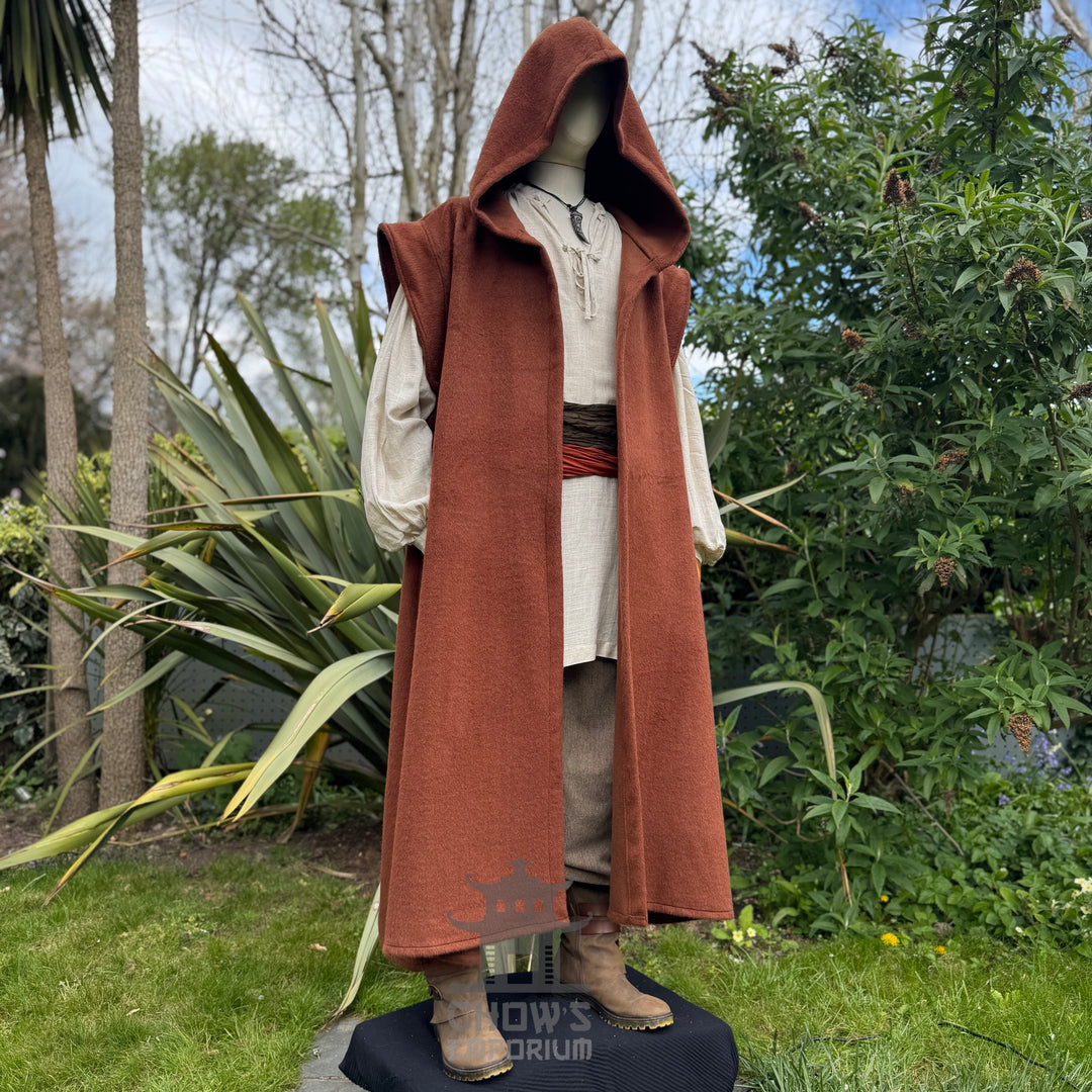 Medieval Hooded Sleeveless Robe in Rust