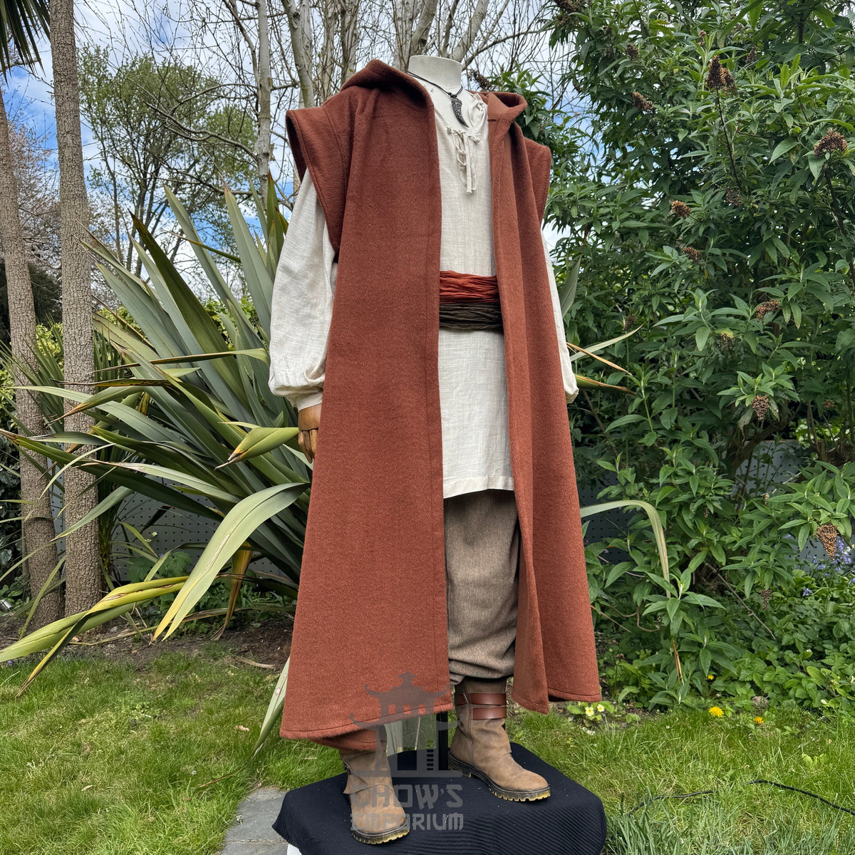 Medieval Hooded Sleeveless Robe in Rust