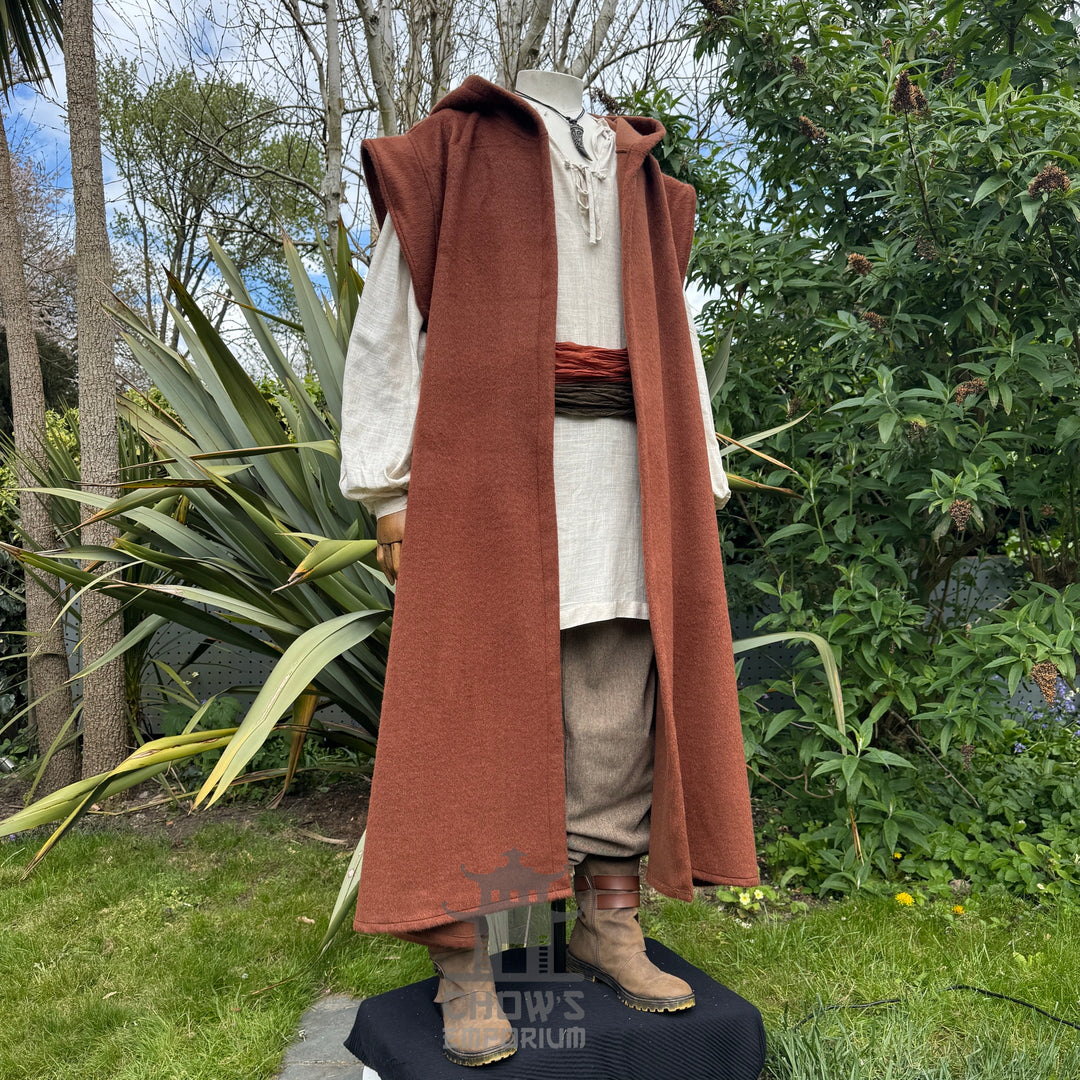 Medieval Hooded Sleeveless Robe in Rust