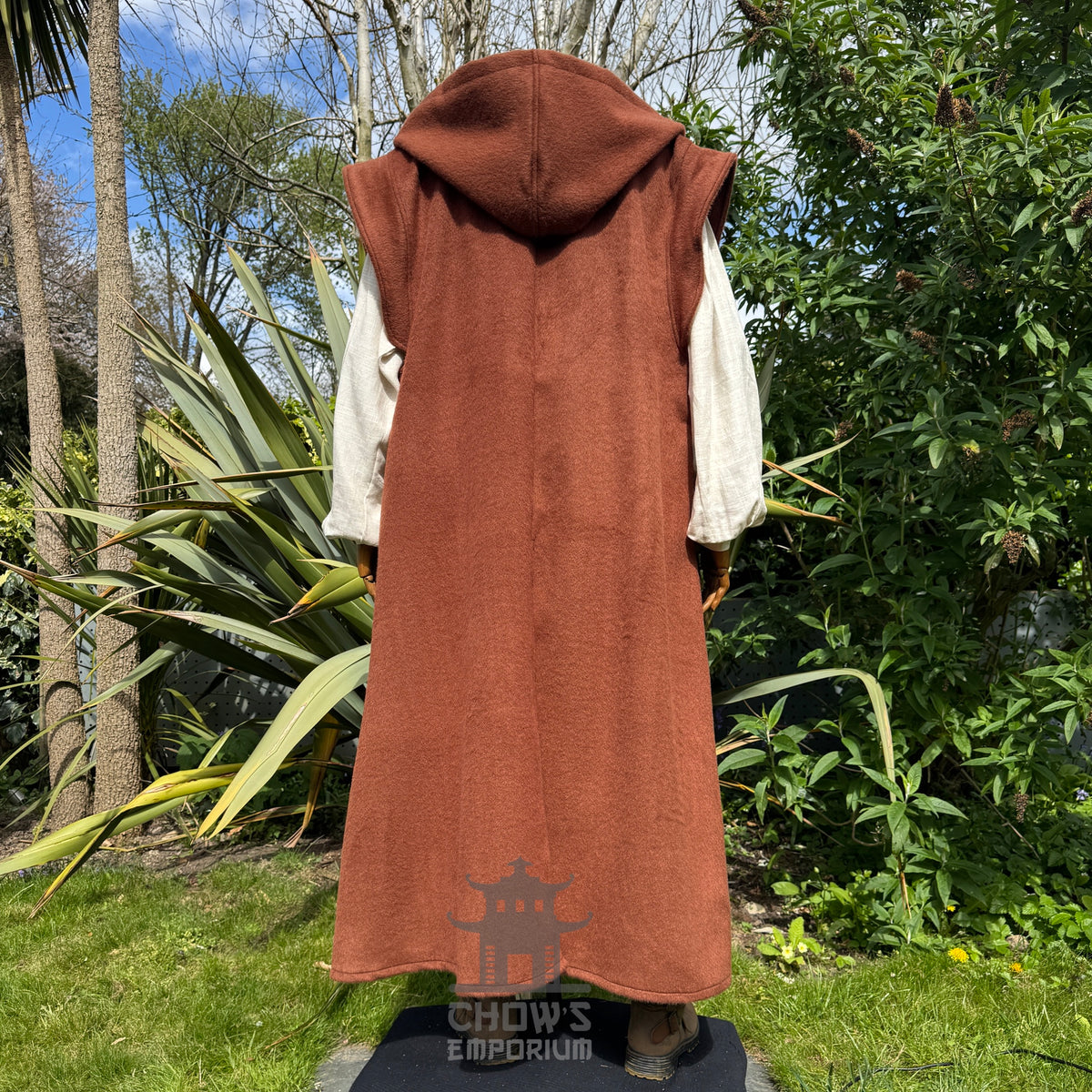 Medieval Hooded Sleeveless Robe in Rust