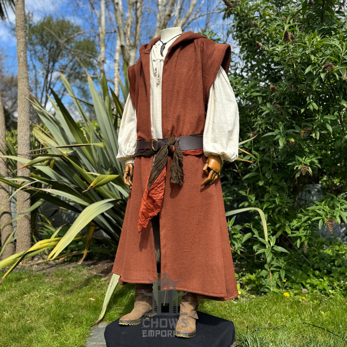Medieval Hooded Sleeveless Robe in Rust