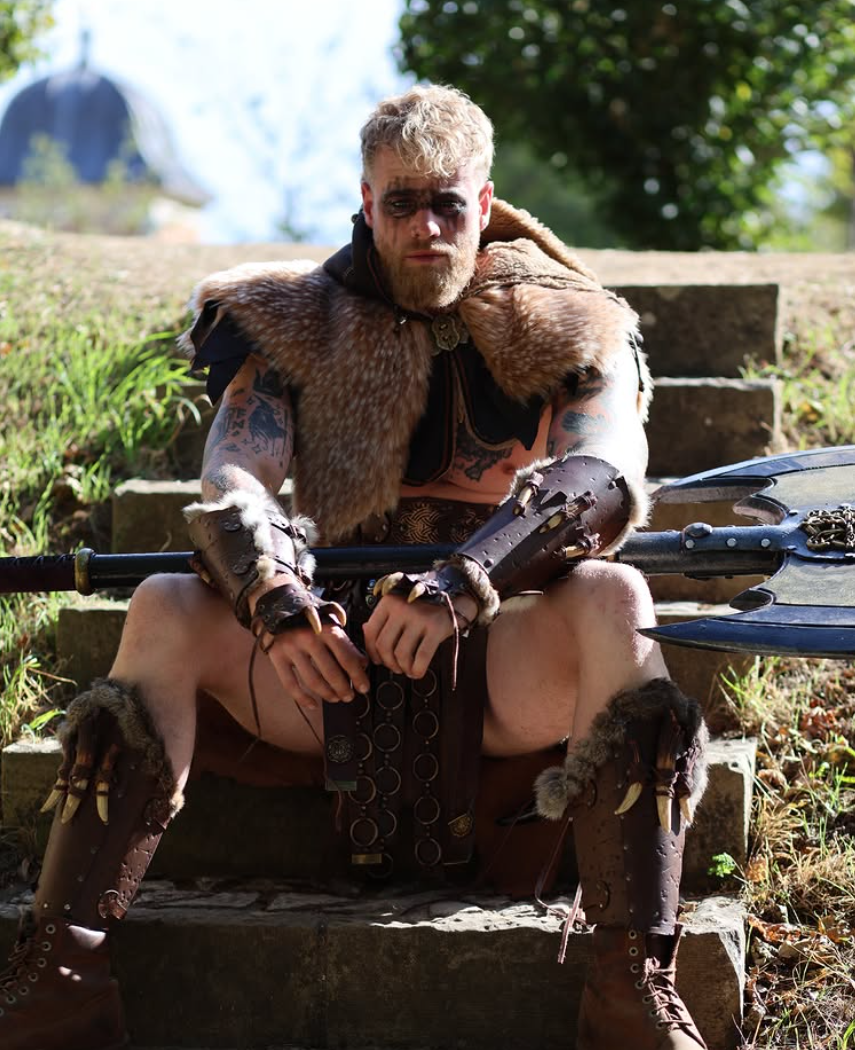 Brown Ornate Faux Leather Hood