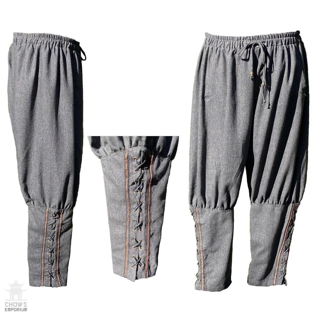 Medieval Viking Pants - Grey Wool Trousers with Braiding.