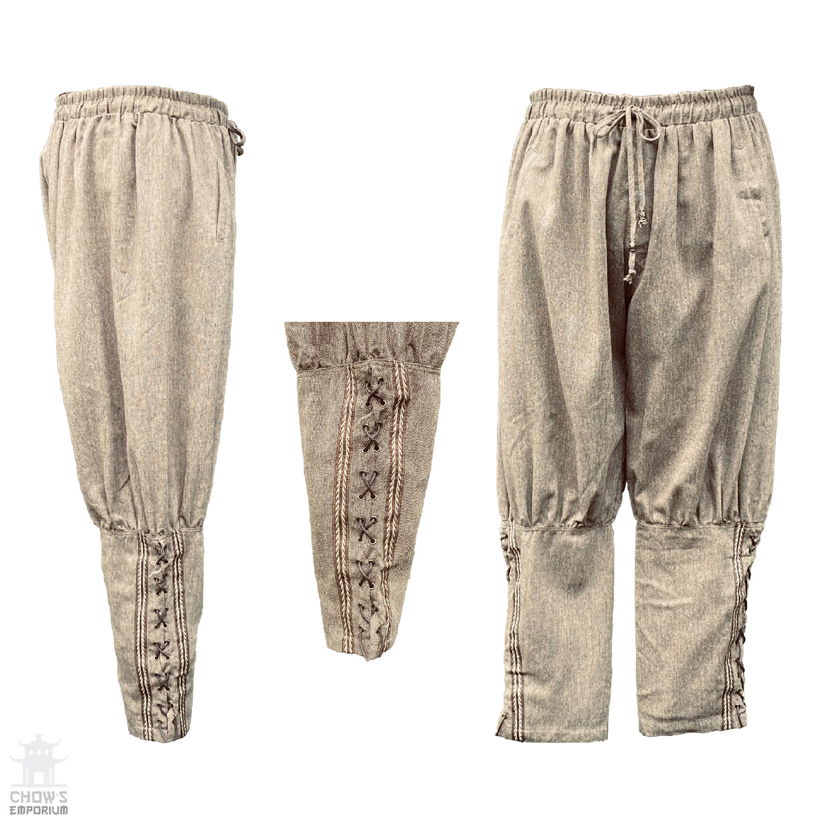 brown wool viking pants styled for LARP Viking costume.