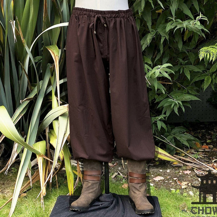 Pantalon LARP Hero - Pantalon ample en mélange de coton/lin noir avec dentelle latérale et tressage