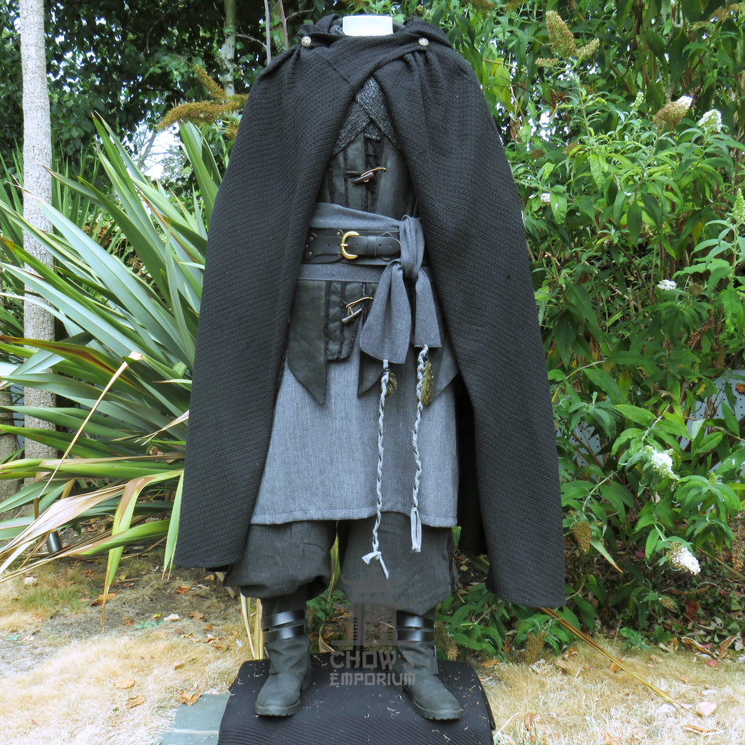 Ashen Rogue LARP Outfit, 5+ Pieces (Waistcoat, Tunic, Hood, Sash, Necklace)