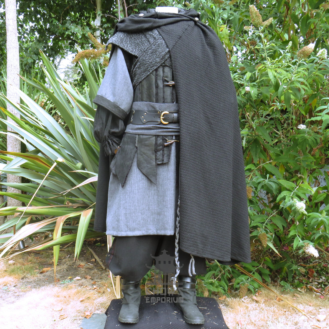 Ashen Rogue LARP Outfit, 5+ Pieces (Waistcoat, Tunic, Hood, Sash, Necklace)