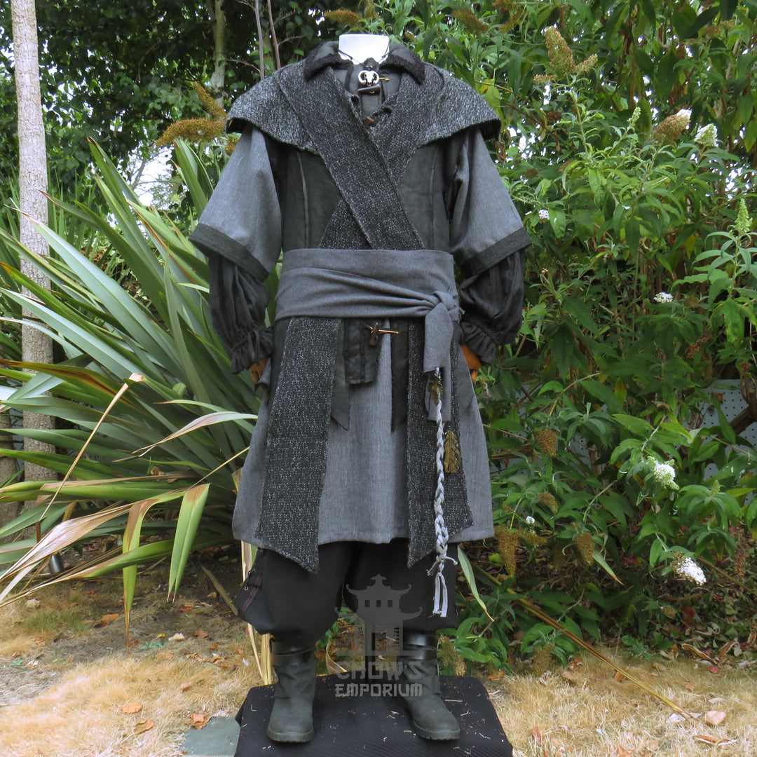 Ashen Rogue LARP Outfit, 5+ Pieces (Waistcoat, Tunic, Hood, Sash, Necklace)