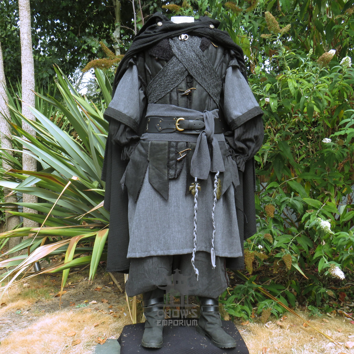 Ashen Rogue LARP Outfit, 5+ Pieces (Waistcoat, Tunic, Hood, Sash, Necklace)