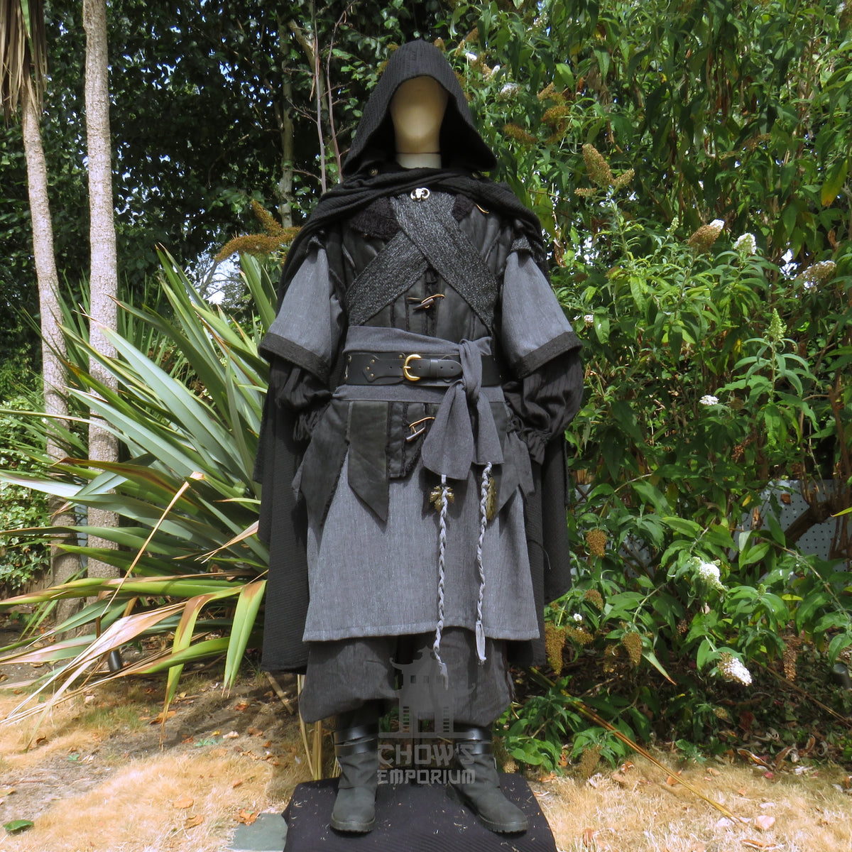 Ashen Rogue LARP Outfit, 5+ Pieces (Waistcoat, Tunic, Hood, Sash, Necklace)