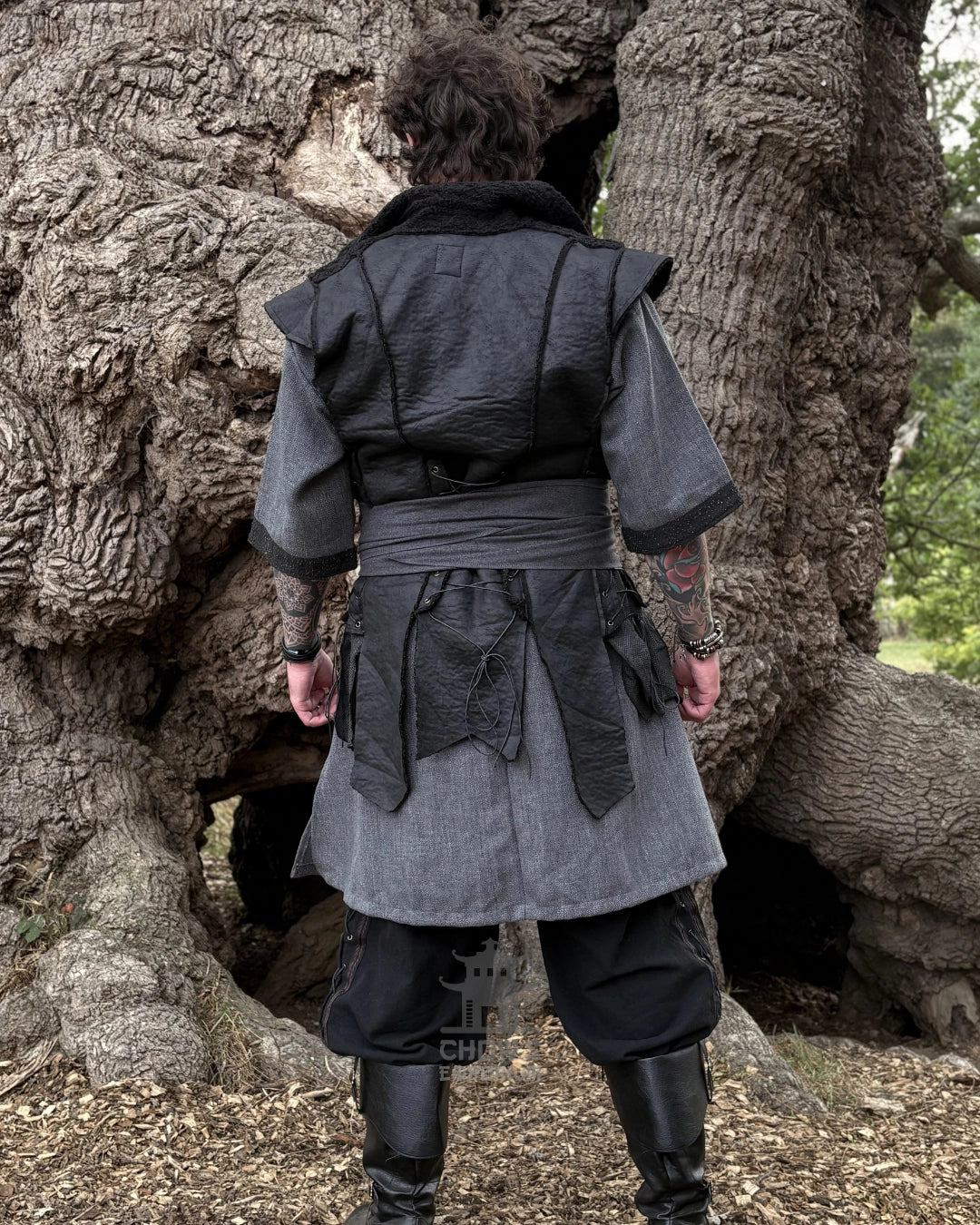 Medieval Faux Leather Waistcoat in Black