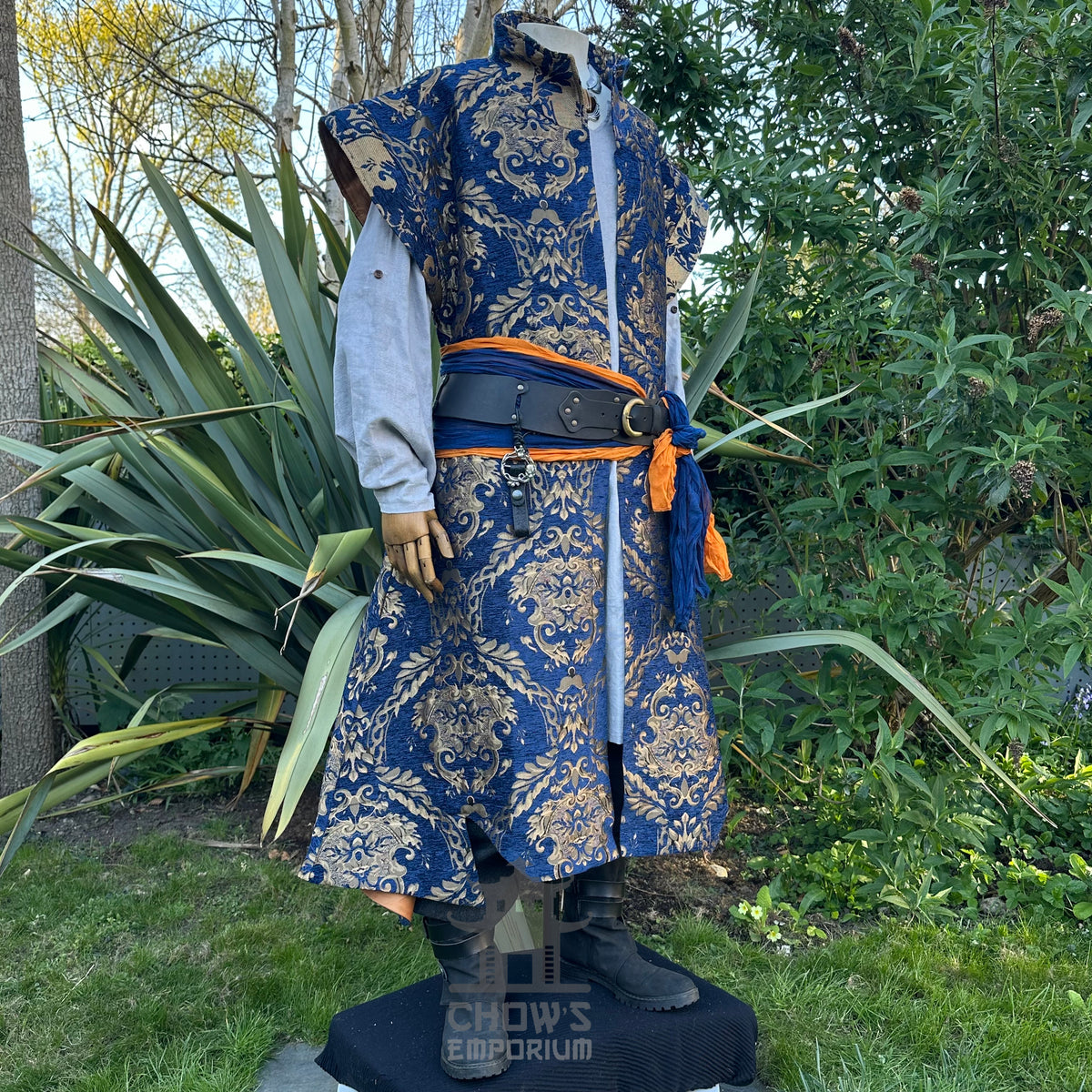 Azure Lord Outfit Set, 4+ pieces, Blue & Gold (Waistcoat, Shirt, Sash & Necklace)