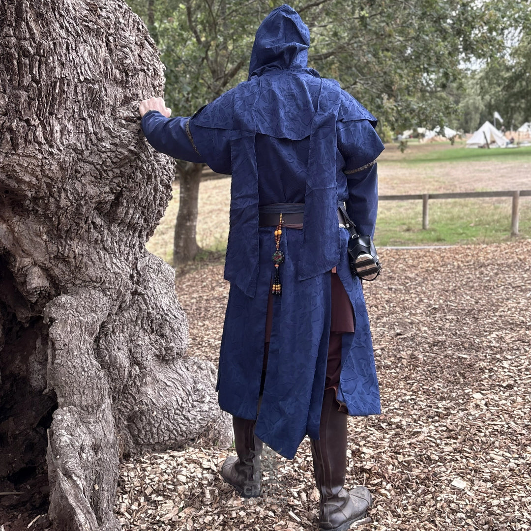 Blue Panelled Waistcoat & Hood LARP Set, 2 Pieces (Waistcoat & Scarf Hood)