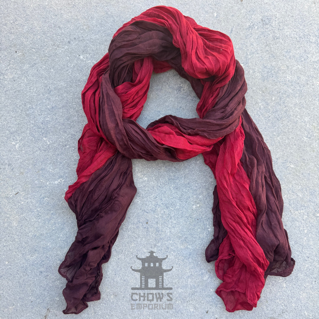 Crimson viscose sash laid out, 170cm long