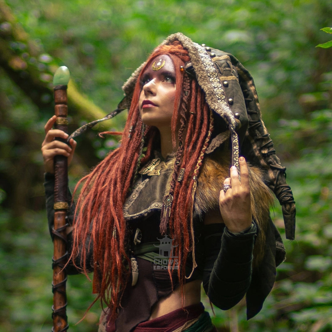 Green Ornate Faux Leather Hood