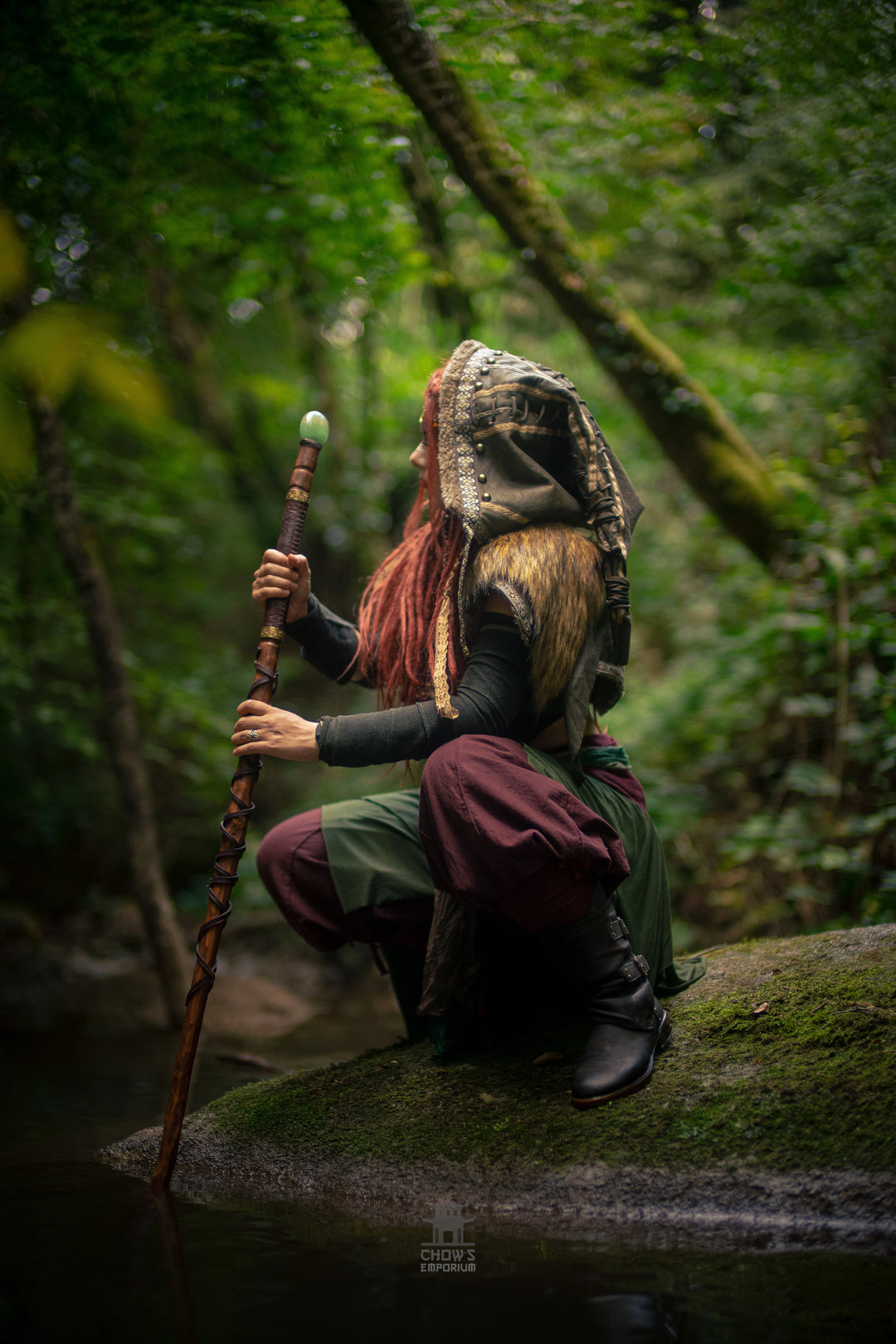 Green Ornate Faux Leather Hood