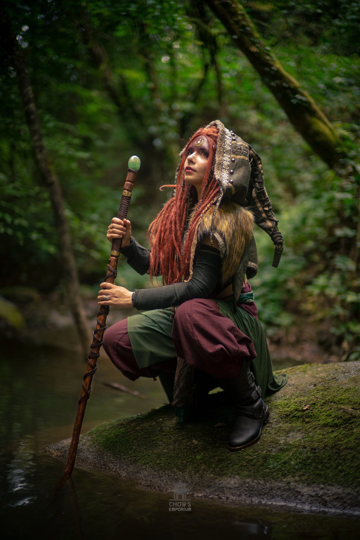 Green Ornate Faux Leather Hood