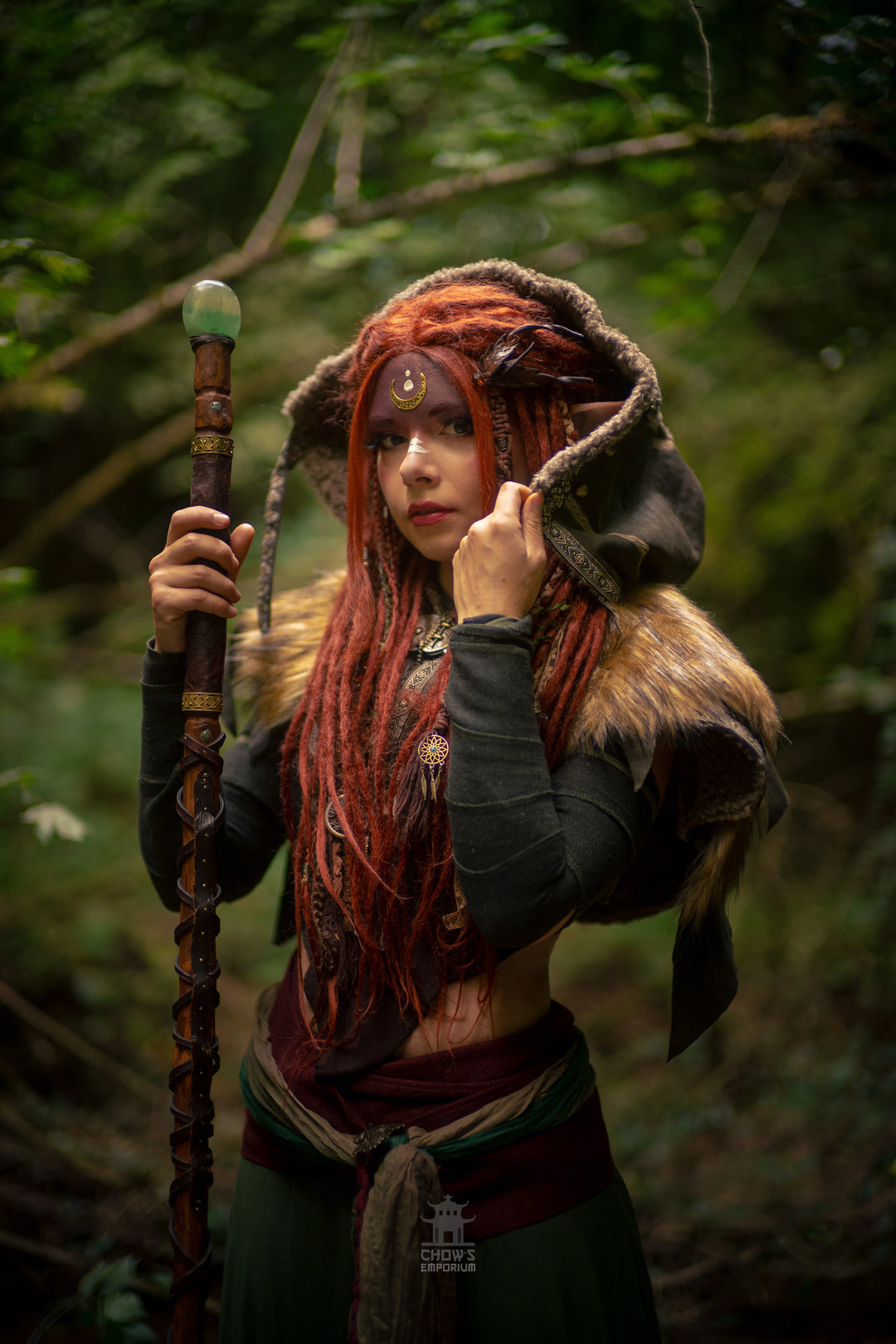 Green Ornate Faux Leather Hood