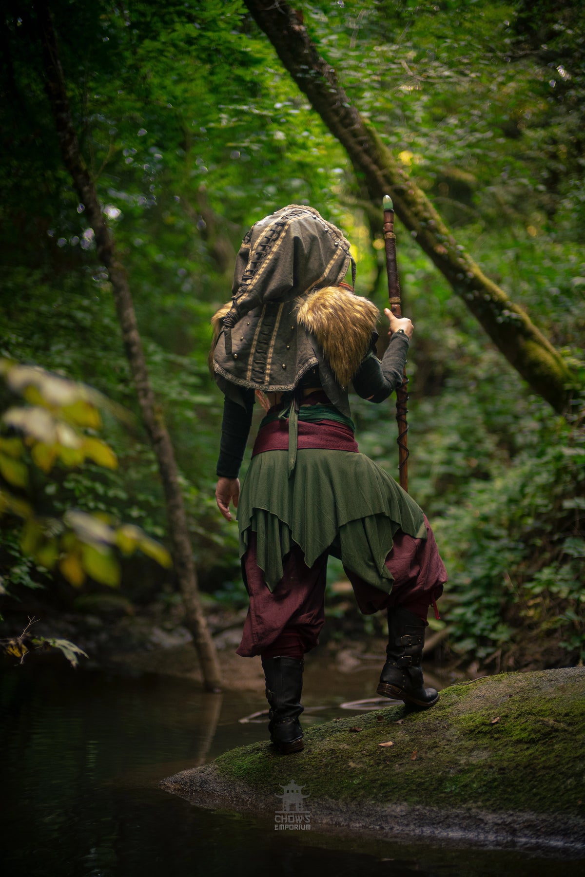 Green Ornate Faux Leather Hood