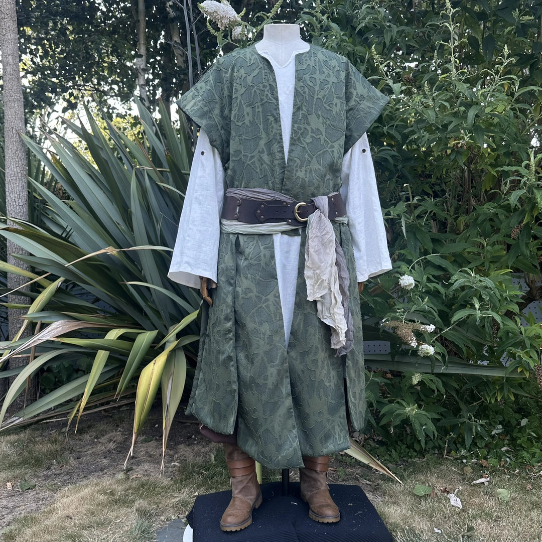 Green Panelled Waistcoat & Hood LARP Set, 2 Pieces (Waistcoat & Scarf Hood)