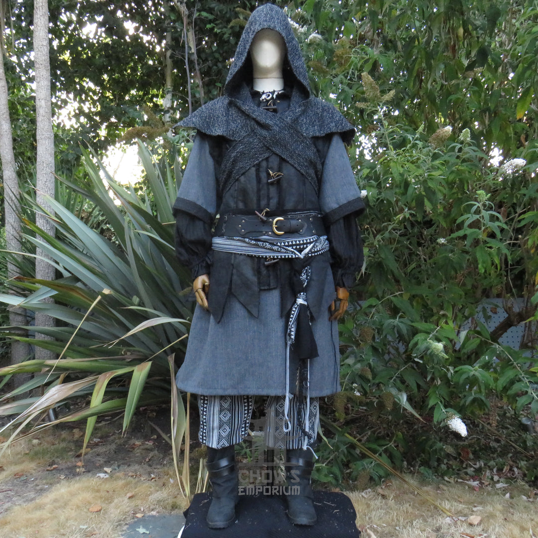 Nightstalker LARP Outfit, 5+ Pieces (Waistcoat, Tunic, Hood, Sash, Necklace)