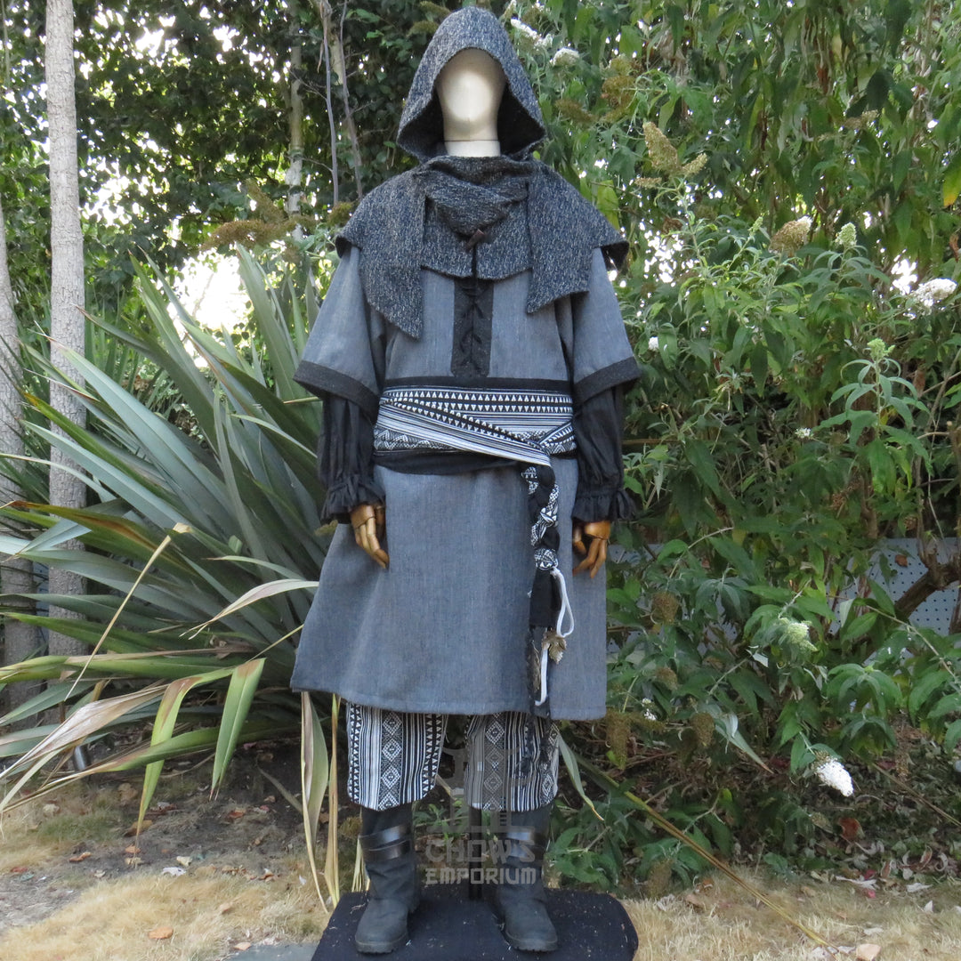 LARP Basic Outfit - 3 pieces Grey & Purple (Tunic, Hood, Sash)
