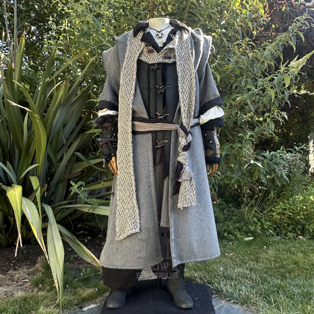 Mountain Ranger LARP Outfit, 5 Pieces (Robe, Waistcoat, Vambraces, Hood & Sash)