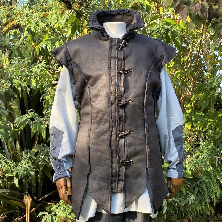 Demon Hunter LARP Outfit - 3 Pieces; Layered Faux Leather Waistcoat, Grey Shirt, Sash - Chows Emporium Ltd