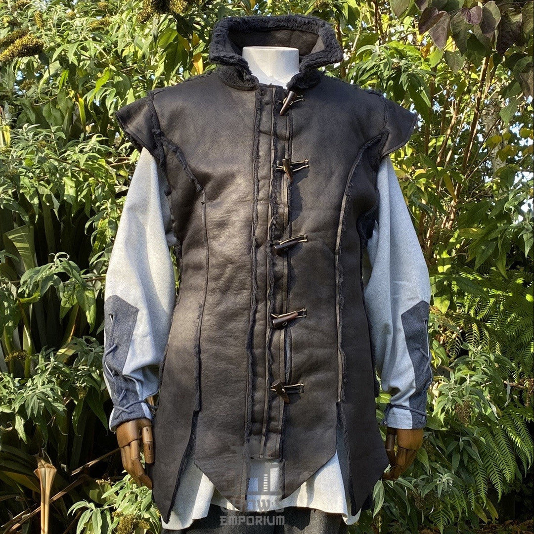Mountain Ranger LARP Outfit, 5 Pieces (Robe, Waistcoat, Vambraces, Hood & Sash)