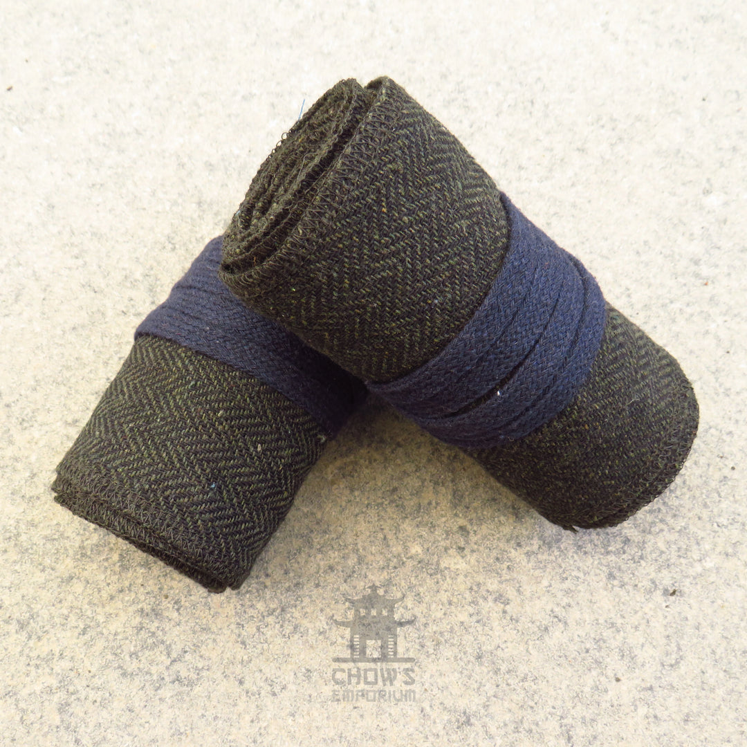 Green &amp; Black Herringbone Wool Leg Wraps