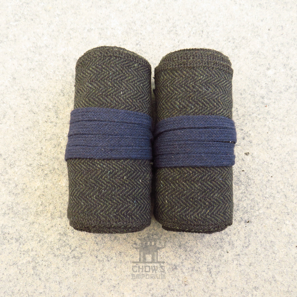Green &amp; Black Herringbone Wool Leg Wraps