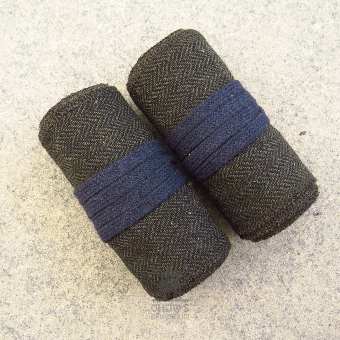 Green &amp; Black Herringbone Wool Leg Wraps