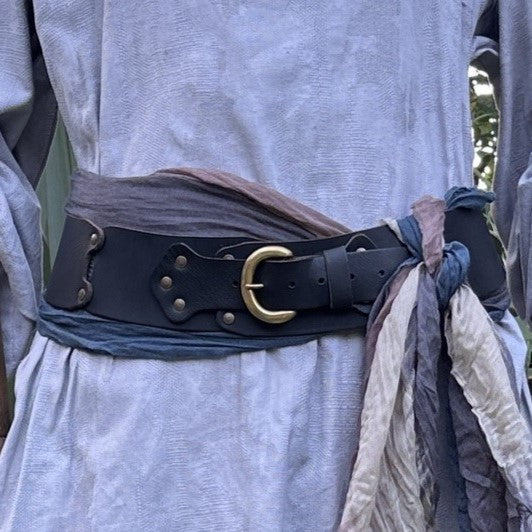 Black buffalo leather belt with adjustable buckle